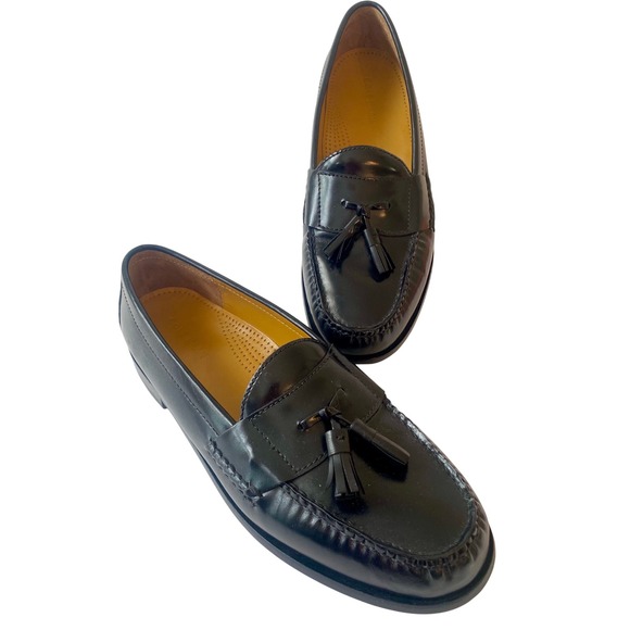 Cole Haan shoes Mens Pinch Tassel Loafers Black Leather Dress Shoes luxury